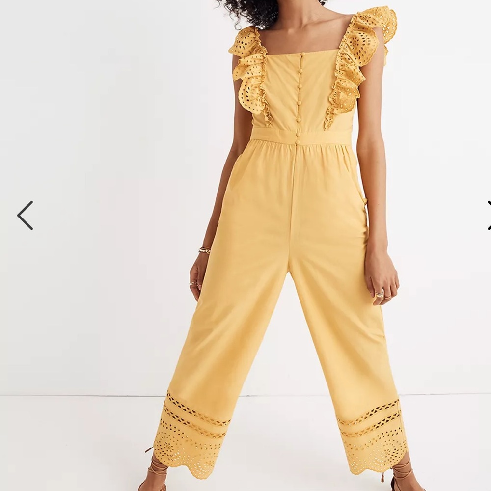 Madewell Eyelet Frilled-Strap Jumpsuit Size 8 - Picture 3 of 16